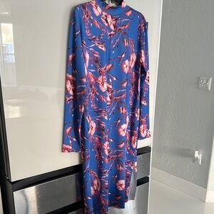 Zara Blue and Pink Sheath Dress with Bishop Sleeves